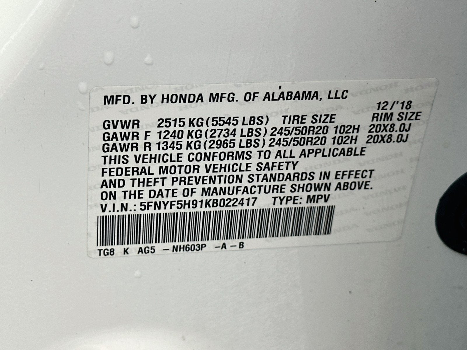 2019 Honda Pilot Touring 8 Passenger